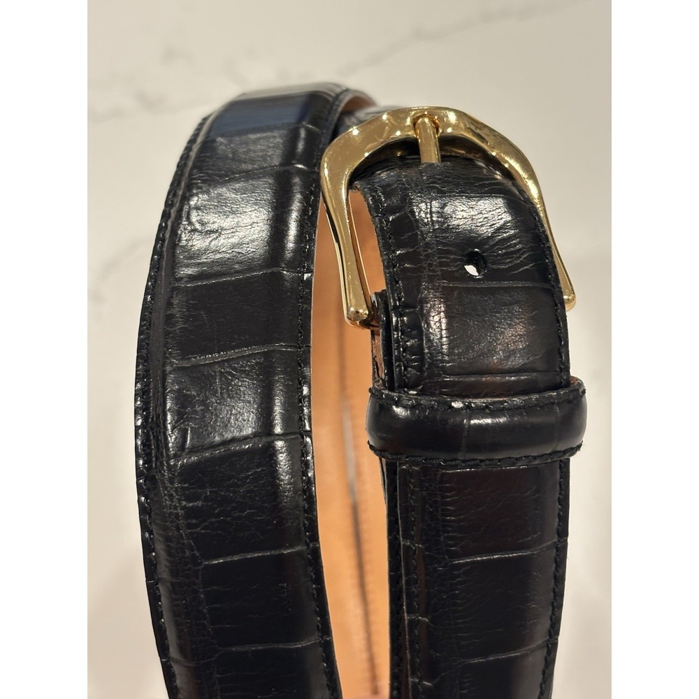 Vintage Martin Dingman Black Italian Calfskin Alligator Grain Belt Brass Size 36